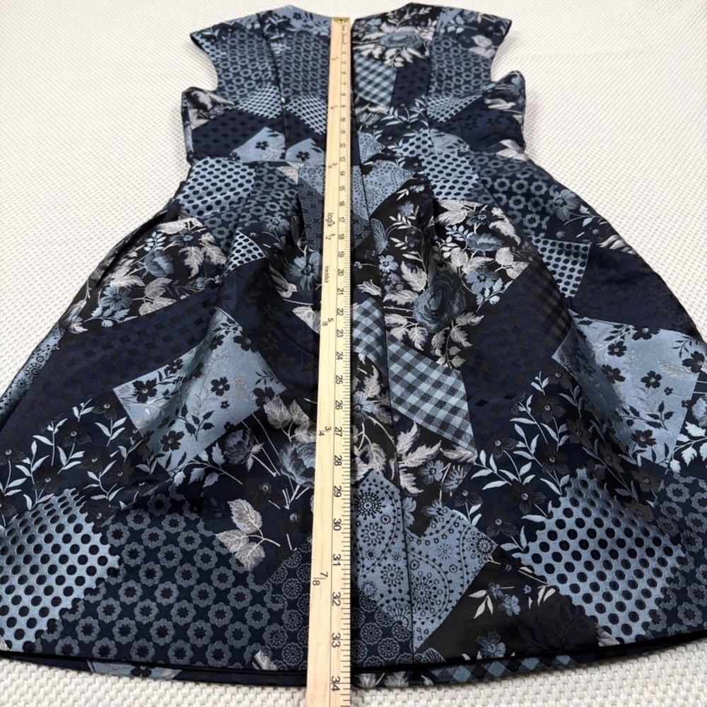 Vince Camuto Size 6 Patchwork Floral Jacquard Fit & Flare Dress Blue Black - Picture 8 of 8